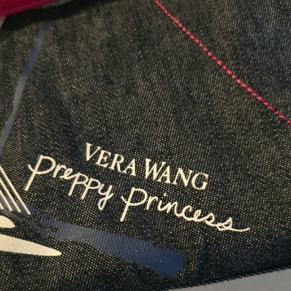 Vera Wang Preppy Princess Denim Tote Bag Pink Heart Crossbody Dark Wash Blue - Picture 2 of 4